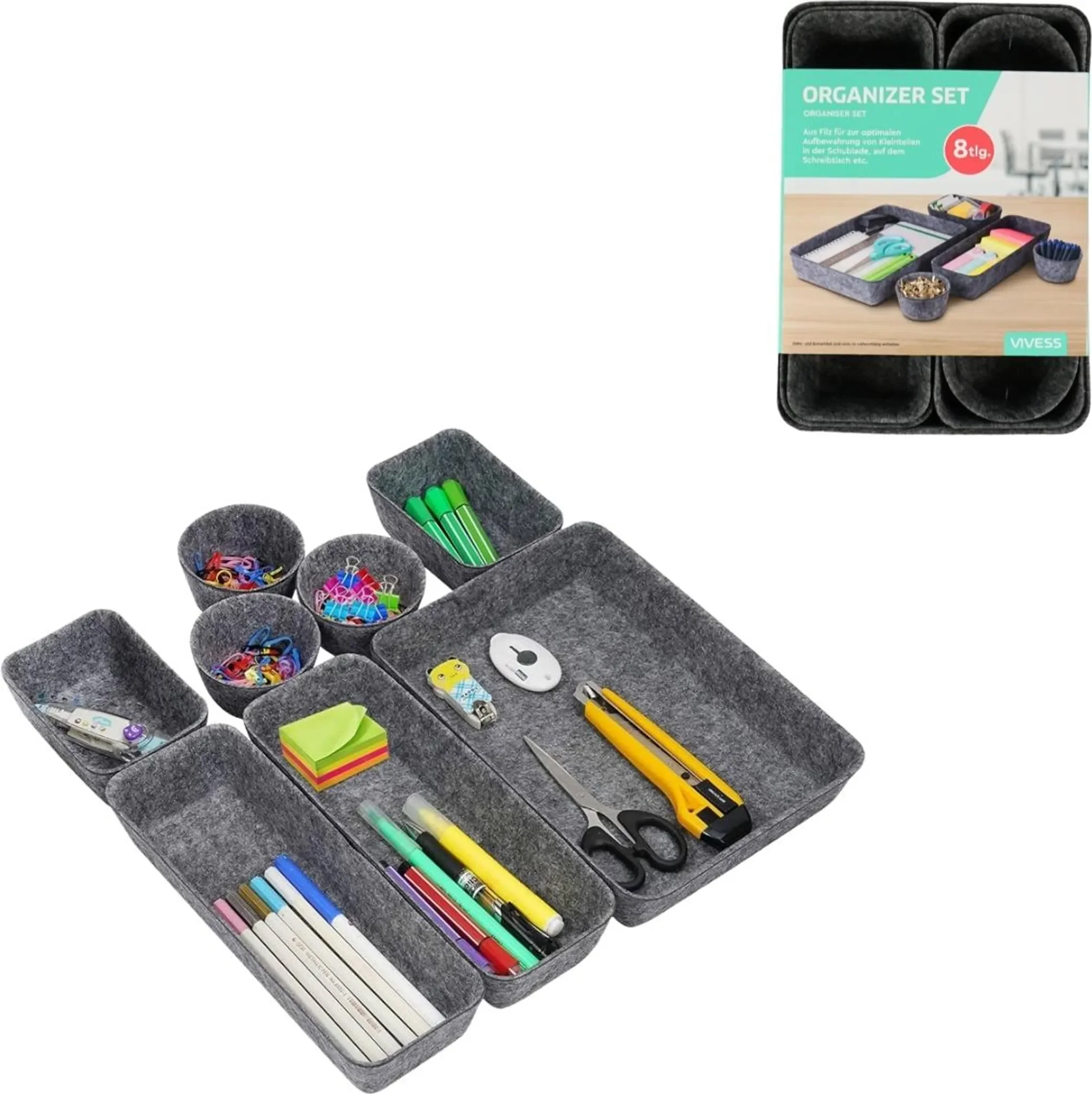 Schubladen-Organizer ZEMBOR – Set aus 8 Stk., Grau